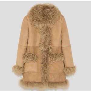 Zara NTW Women's Tan Genuine suede/ Shearling fur Coat